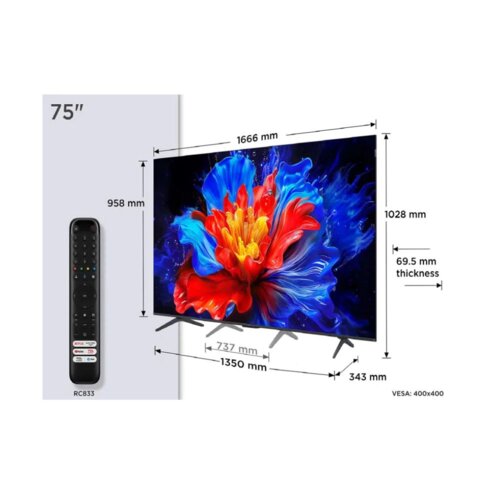 TCL 75 Inch P8K QLED Pro Smart TV 4K With 144Hz And ONKYO 2.1 Sound System – 75P8K