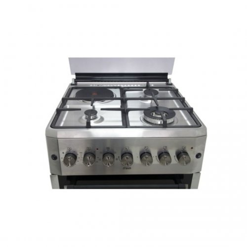 MIKA Standing Cooker, 60cm X 60cm, 3 + 1, With WOK Burner & Electric Oven, Half Inox MST6231HI/TP6W
