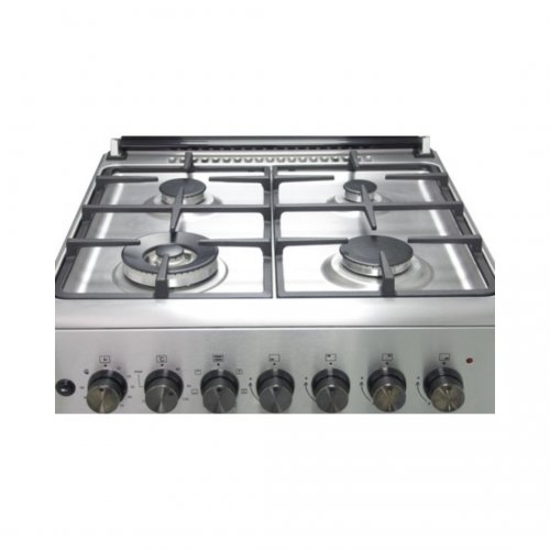 MIKA Standing Cooker, 60cm X 60cm, 4 Gas With WOK Burner, Electric Oven, Half Inox MST624HI/TS6W