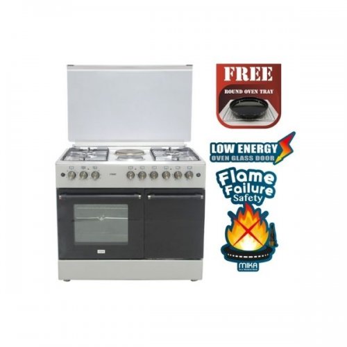 Mika Standing Cooker, 90cm X 60cm, 4 + 2, Electric Oven, With A Gas Cabinet Silver - MST90PU42SL/GCW6