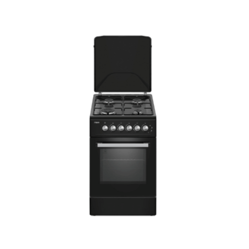 MIKA MST5060U13EBL Standing Cooker: 4 Gas Burners, Gas Oven, Full Black