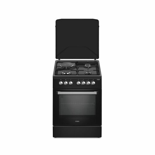 MIKA MST6060U31PFB Standing Cooker, 60cm X 60cm, 3Gas Pool Jet Burners + 1 RAPID Hot Plate, Auto Ignition, 4 Function Electric Oven, Rotisserie, Full Black