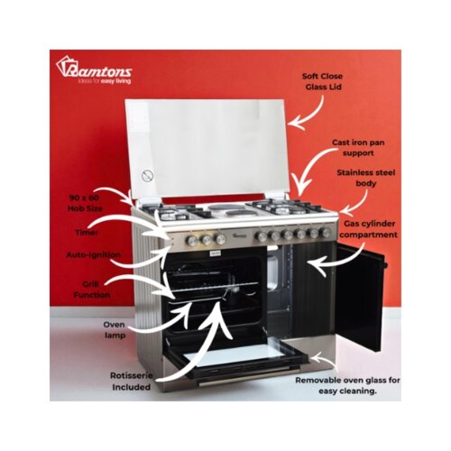 RAMTONS 4GAS + 2 ELECTRIC 90X60 INOX COOKER- RF/498