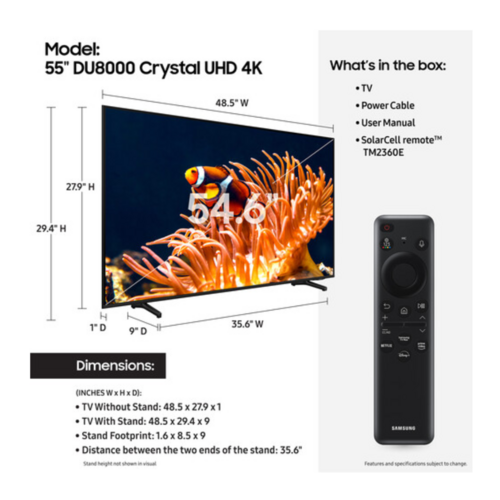 Samsung 55 Inch 55DU8000 Crystal UHD 4K Smart TV