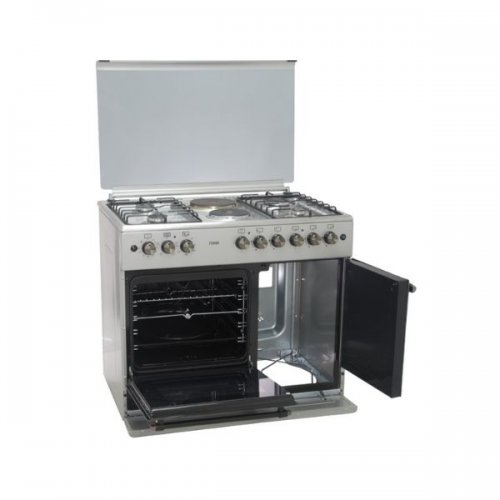 Mika Standing Cooker, 90cm X 60cm, 4 + 2, Electric Oven, With A Gas Cabinet Silver - MST90PU42SL/GCW6