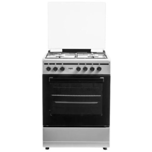 VON Cooker 4 Gas + Electric Oven - VCF664041FSY Thick Enamel Inox Grey By Von
