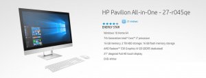 Image for Hp Pavilion AIO 27-R045QE i7-7700/2tb+16GB SSD /16GB/DVDRW WIRELESS KYB MOUSE 27'' FHD TOUCH WIN10/WHITE
