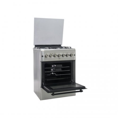 MIKA Standing Cooker, 60cm X 60cm, 4 Gas With WOK Burner, Electric Oven, Half Inox MST624HI/TS6W