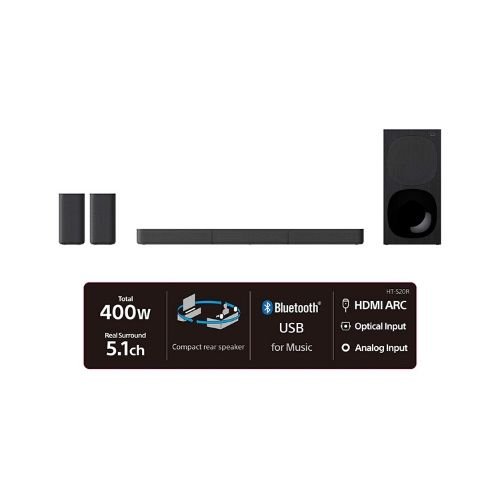 HT-S20R Sony - 5.1ch 400 Watts Soundbar With Wired Subwoofer And Rear Speakers By Sony