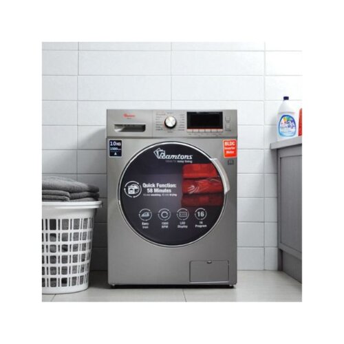RAMTONS FRONT LOAD FULLY AUTOMATIC 10KG WASHER, 6KG DRYER, SILVER + FREE PERSIL GEL- RW/160