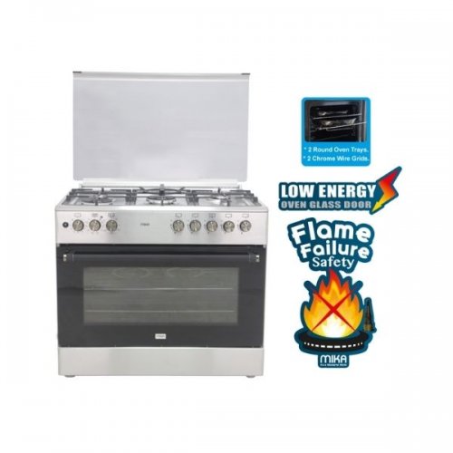 MIKA Standing Cooker, 90cm X 60cm, 5GB, Electric Oven, Half Inox