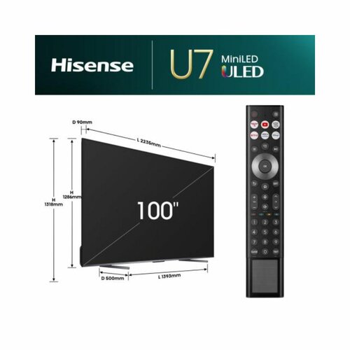 Hisense 100U7N 100 Inch Mini-LED ULED Smart 4K TV 144Hz