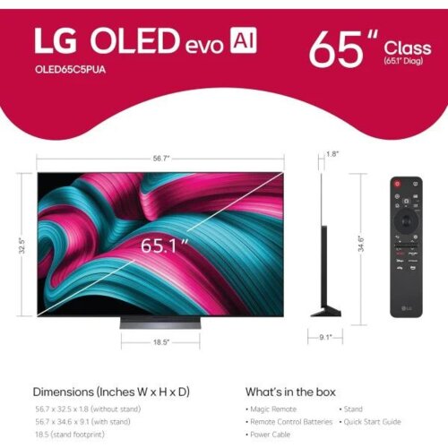 LG 65 Inch OLED Evo AI C5 4K HDR Smart TV 65C5