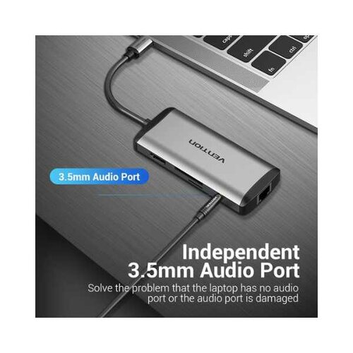 VENTION TYPE C TO MULTI-FUNCTION 9 IN 1 DOCKING STATION TYPE C TO USB 3.0 (3 PORTS) + GIGABIT EITHERNET + HDMI + SD & TF CARD READER + 3.5MM AUDIO + TYPE C PD