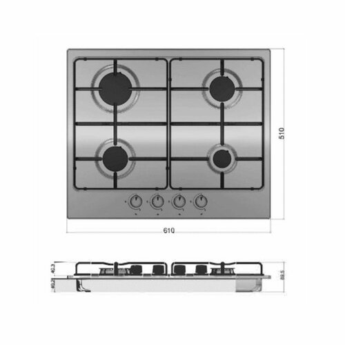 MIKA MGH61402FSX Built-In Gas Hob, 60cm, 4 Gas, S.S