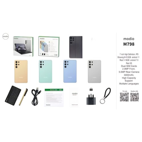 Modio M798 Kids Tablet - 7 Inch IPS Display, 6GB RAM/256GB ROM Or 8GB RAM/512GB ROM, Dual SIM, Android