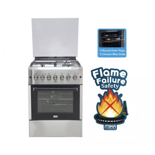 MIKA Standing Cooker, 60cm X 60cm, 3 + 1, With WOK Burner & Electric Oven, Half Inox MST6231HI/TP6W