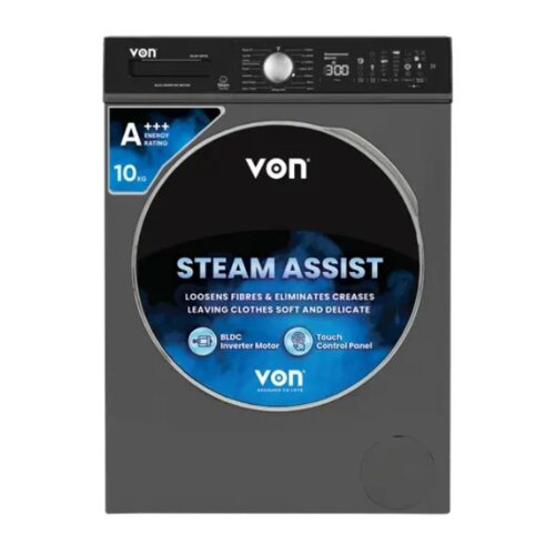 Von VWM-10FDDTX Front Load Direct Drive Motor Washing Machine, Inox - 10KG