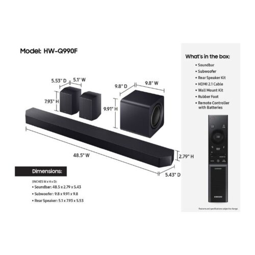 Samsung HW-Q990F Dolby Atmos Soundbar System With Subwoofer And Rear Speaker