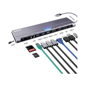 VENTION TYPE C TO MULTI-FUNCTION 10 IN 1 DOCKING STATION TYPE C TO USB 3.0 (3 PORTS) + GIGABIT EITHERNET + HDMI + VGA +  SD & TF CARD READER + 3.5MM AUDIO + TYPE C PD photo