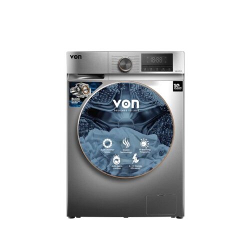 Von VWM-10FVTS Front Load Inverter Washing Machine, Silver - 10KG
