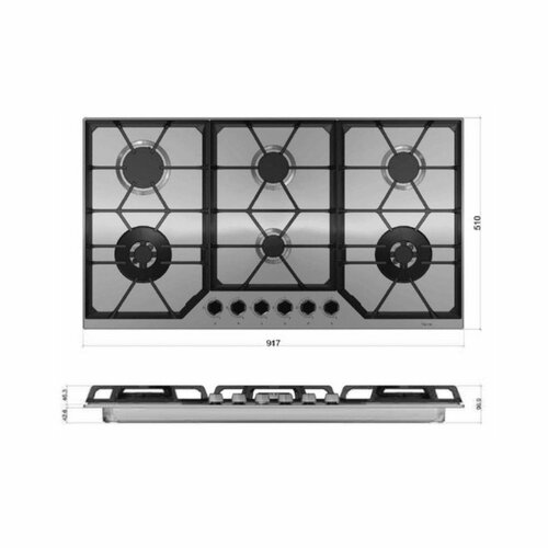MIKA MGH92602FBGW2 Built-In Gas Hob, 90cm, 6 Gas With WOK, Glass