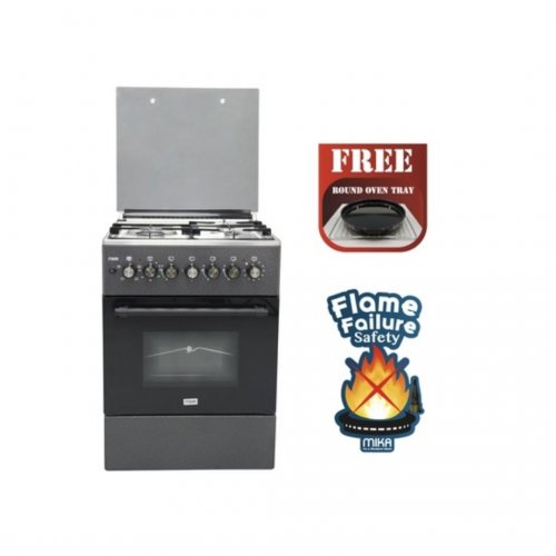 MIKA Standing Cooker, 58cm X 58cm, 3 + 1, Electric Oven, Decor Silver MST6031DS/TRL By Mika