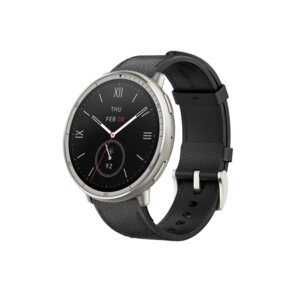 Image for Amazfit Active2 Premium Black Leather Smart Watch – 10-Day Battery Life