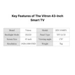 Vitron 43-Inch Smart Android TV Full HD, Black (2025 Model) – Bluetooth Enabled, Model Number: HTC4388FS By Vitron