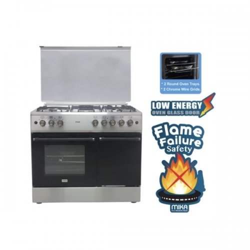 Mika Standing Cooker, 90cm X 60cm, 4 + 1, Electric Oven, With A Gas Compartment, Half Inox - MST90PU41HI/GCW