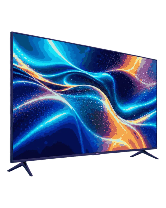 Large-screen smart TV showing a vivid abstract colour field