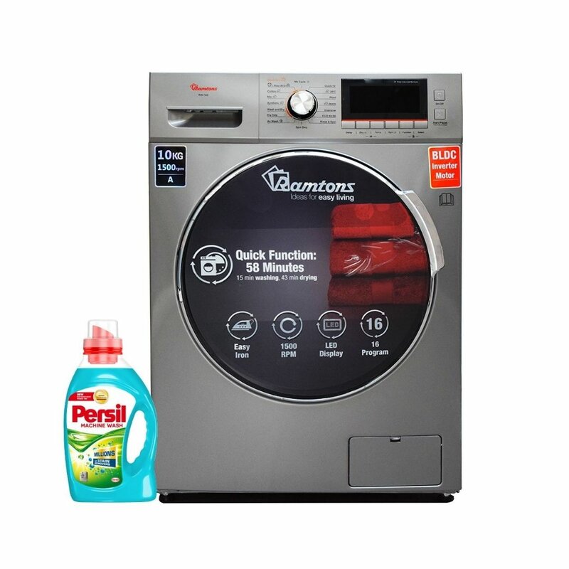 RAMTONS FRONT LOAD FULLY AUTOMATIC 10KG WASHER, 6KG DRYER, SILVER + FREE PERSIL GEL- RW/160 by Ramtons