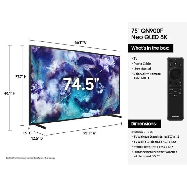 Samsung 75-Inch 8K Neo QLED Smart TV - Model: 75QN900F by Samsung — view 3