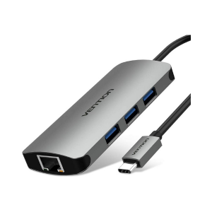 VENTION TYPE C TO MULTI-FUNCTION 8 IN 1 DOCKING STATION TYPE C TO USB 3.0 (3 PORTS) + GIGABIT EITHERNET + HDMI + SD & TF CARD READER +TYPE C PD