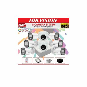 Hikvision 8 Channel HD 2MP Colored Day & Night CCTV Cameras Full Kit-(With 1TB HDD +100M Cable + 8 Channel DVR + Record Audio)